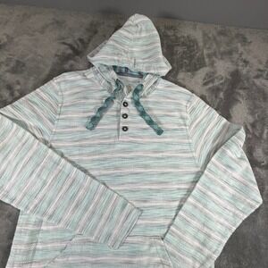 Free Planet Mens Striped Hoodie Pullover Knit Long Sleeve Button Pocket XLarge